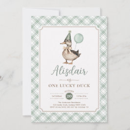 Invitación Retro Green Un Lucky Duck Balloon 1er cumpleaños