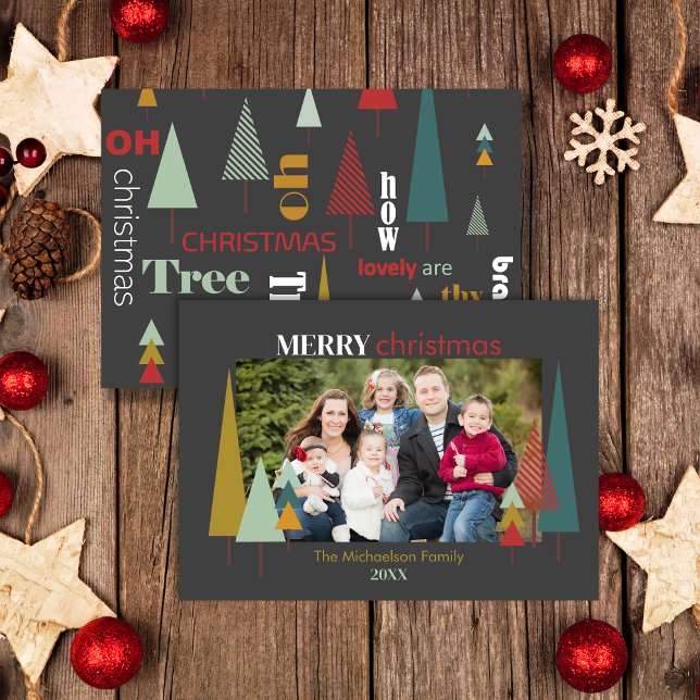 Invitación Retro Gris Colorido Oh Christmas Tree Photocard (Subido por el creador)