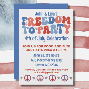 Invitación Retro Groovy 4 de julio Fiesta de la libertad