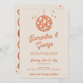 Invitación Retro Groovy 70 Ivory Naranja Photo Disco Boda