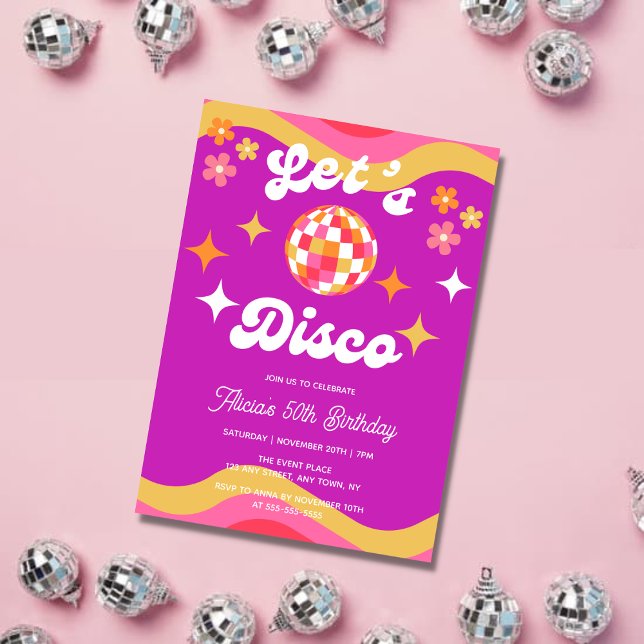 Invitación Retro Groovy 70s Discoteca Fiesta de cumpleaños (Subido por el creador)