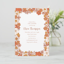 Invitación Retro Groovy 70s Floral Orange Baby Shower