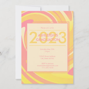 Invitación Retro Groovy 70's Rosa + Amarillo Resumen Swirls
