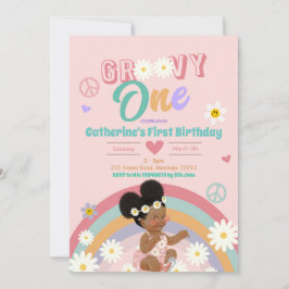 Invitación Retro Groovy Afro Chica Primer Cumpleaños
