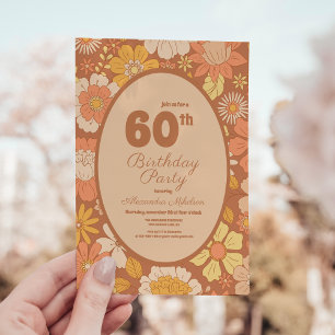Invitación Retro Groovy años 70 Tema 60 cumpleaños