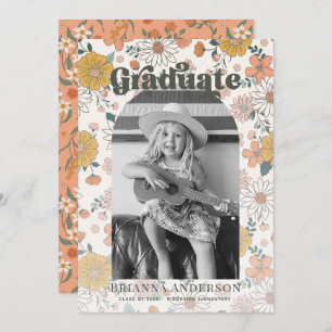 Invitación Retro Groovy Arco Floral Foto Niños Graduados