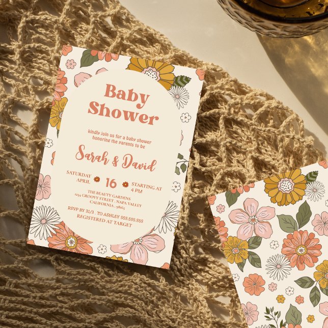Invitación Retro Groovy Baby | Floral Boho Baby ducha (Subido por el creador)
