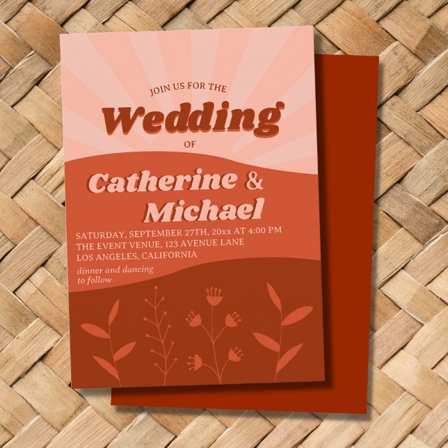 Invitación Retro Groovy Boda Naranja Terracotta (Subido por el creador)