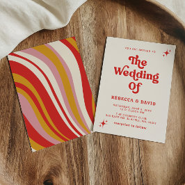 Invitación Retro Groovy Boda rosa rojo marfil 70