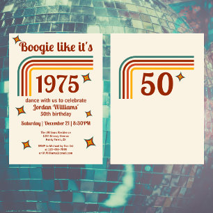 Invitación Retro Groovy Boogie Simple Dance 50 cumpleaños