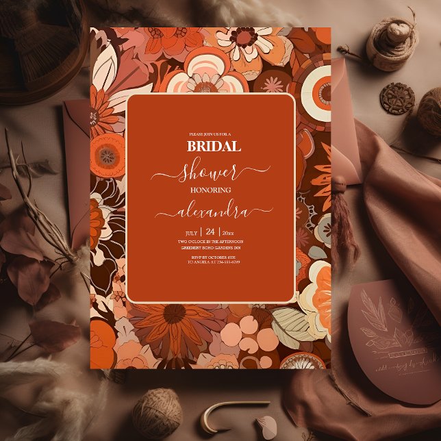 Invitación Retro Groovy Burbuja naranja boda floral (Subido por el creador)