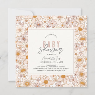 Invitación Retro Groovy Chica Floral Rosa Baby Shower