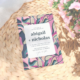 Invitación Retro Groovy Colorful Resumen Boda único