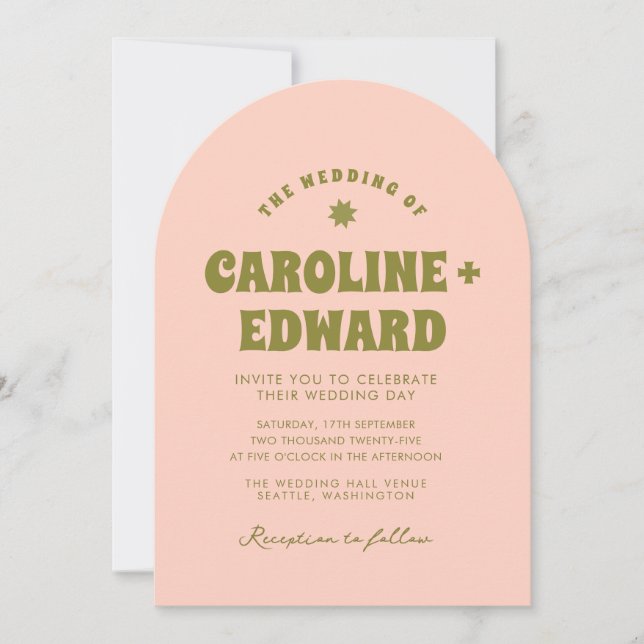 Invitación Retro Groovy Colorido Wavy Boho Boda Qr Code (Anverso)