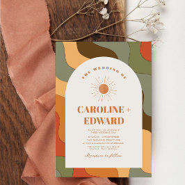 Invitación Retro Groovy Colorido Wavy Boho Boda Qr Code