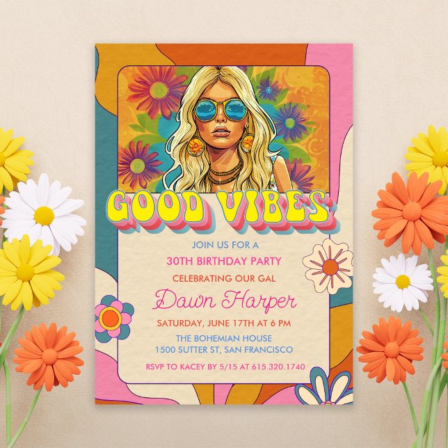 Invitación Retro Groovy con tema Hippie de los 60 (Subido por el creador)