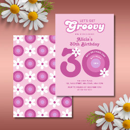 Invitación Retro Groovy Daisies Negrita 30 cumpleaños