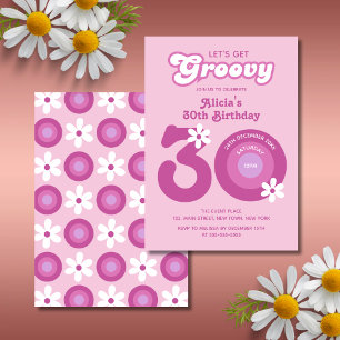Invitación Retro Groovy Daisies Negrita 30 cumpleaños