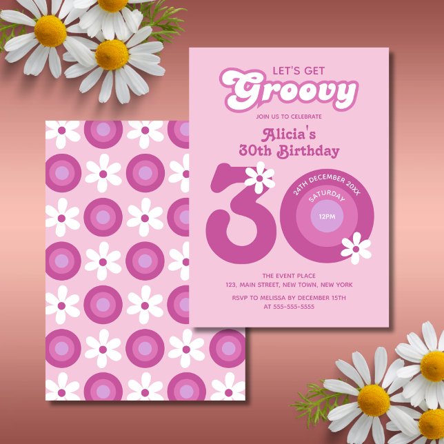 Invitación Retro Groovy Daisies Negrita 30 cumpleaños (Subido por el creador)