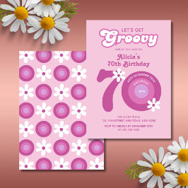 Invitación Retro Groovy Daisies Negrita 70 cumpleaños