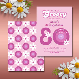 Invitación Retro Groovy Daisies Negrita 80 cumpleaños