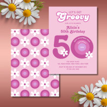 Retro Groovy Daisies Negrita Rosa 50 cumpleaños