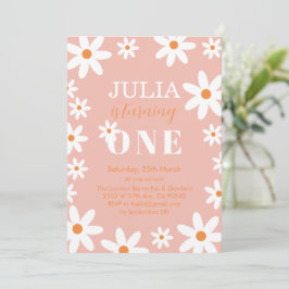 Invitación Retro Groovy Daisy Boho Chica Primer Fiesta de cum