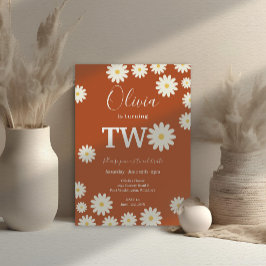 Invitación Retro Groovy Daisy Floral Segundo fiesta de cumple