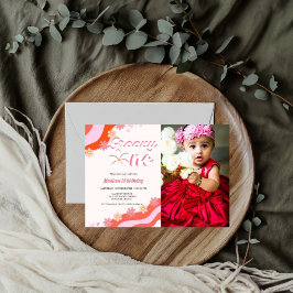 Invitación Retro groovy daisy Groovy Primer cumpleaños Chica