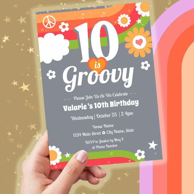 Invitación Retro Groovy décimo cumpleaños (Subido por el creador)