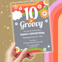 Invitación Retro Groovy décimo cumpleaños