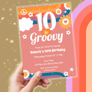 Invitación Retro Groovy décimo cumpleaños
