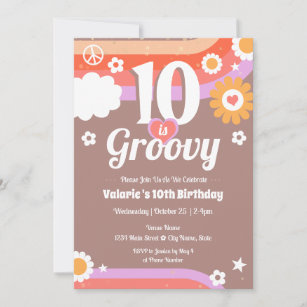 Invitación Retro Groovy décimo cumpleaños