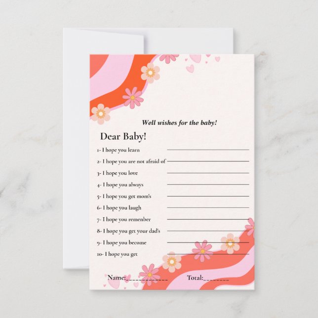 Invitación Retro Groovy desea el juego de la ducha de bebé Ca (Anverso)