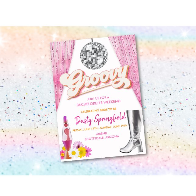 Invitación Retro Groovy Disco Bachelorette Fin de Semana Itin (Subido por el creador)