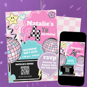 Invitación Retro Groovy Disco del cuarto cumpleaños Fiesta