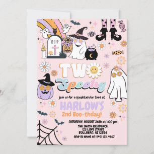 Invitación Retro Groovy Dos Famosos Cumpleaños de Halloween