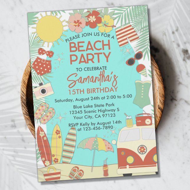 Invitación Retro Groovy Elegante playa o fiesta de cumpleaños (Subido por el creador)