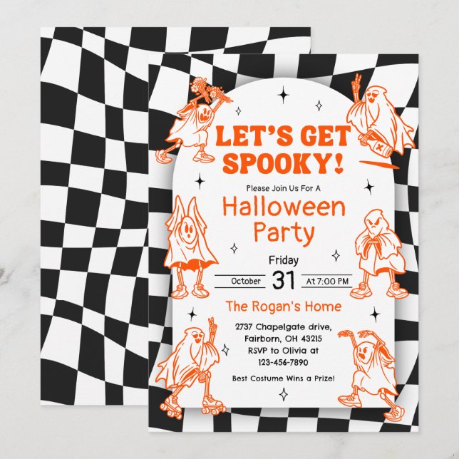 Invitación Retro Groovy Festín Fantasma Halloween (Anverso / Reverso)