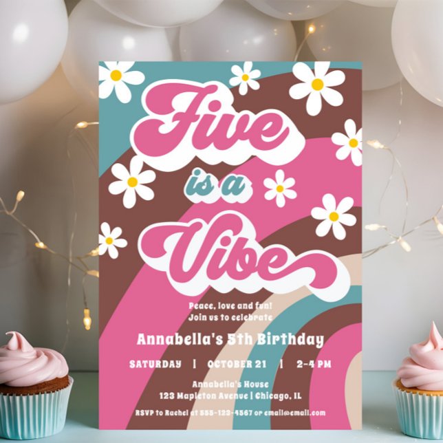 Invitación Retro Groovy FIVE es una fiesta de cumpleaños de V (Subido por el creador)