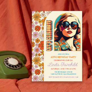 Invitación Retro Groovy Hippie de los 60 70