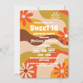 Invitación Retro Groovy Hippie Flower Sweet 16