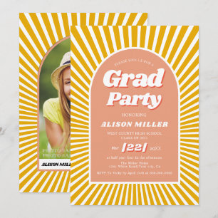 Invitación Retro groovy melocotón amarillo rayos solares 70 G