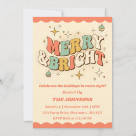 Invitación Retro Groovy Merry & Bright Christmas Party