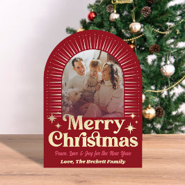 Invitación Retro Groovy Merry Christmas Photo Holiday Card