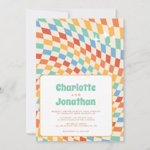 Invitación Retro Groovy Nostalgia Boda brillante