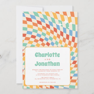 Invitación Retro Groovy Nostalgia Boda brillante