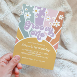Invitación Retro Groovy One Amanecer Arcoíris Marg