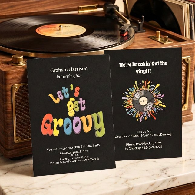 Invitación Retro Groovy para cumpleaños 60 (Subido por el creador)