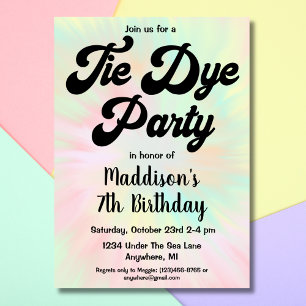 Invitación Retro Groovy Pastel Tie Die Cumpleaños